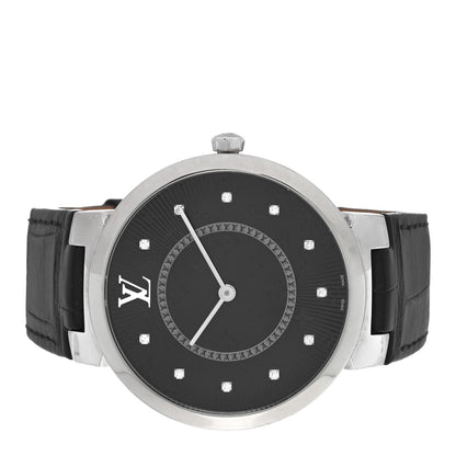 Louis Vuitton Stainless Steel Alligator Diamond 39mm Tambour Slim Quartz Watch Black 2 of 4