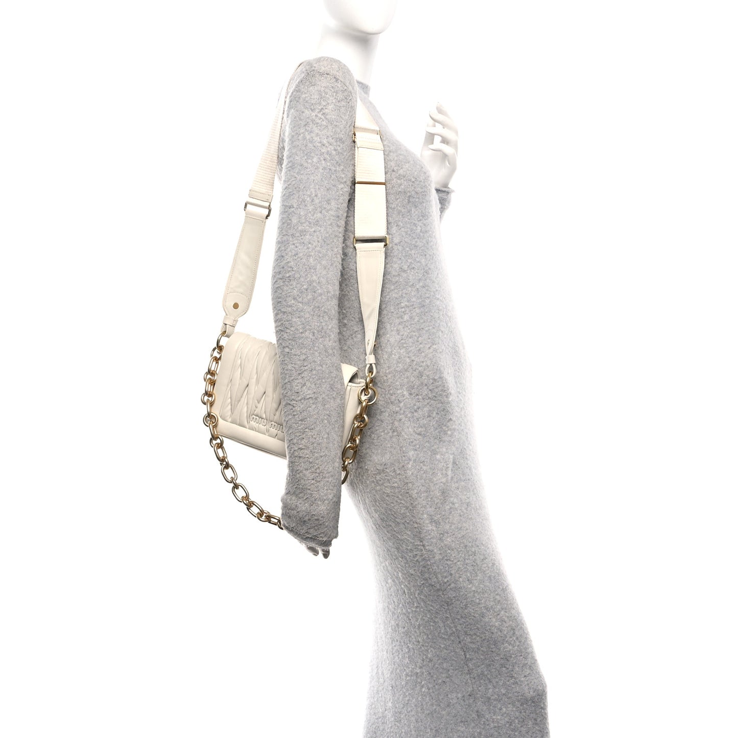 Nappa Matelasse Chain Shoulder Bag White