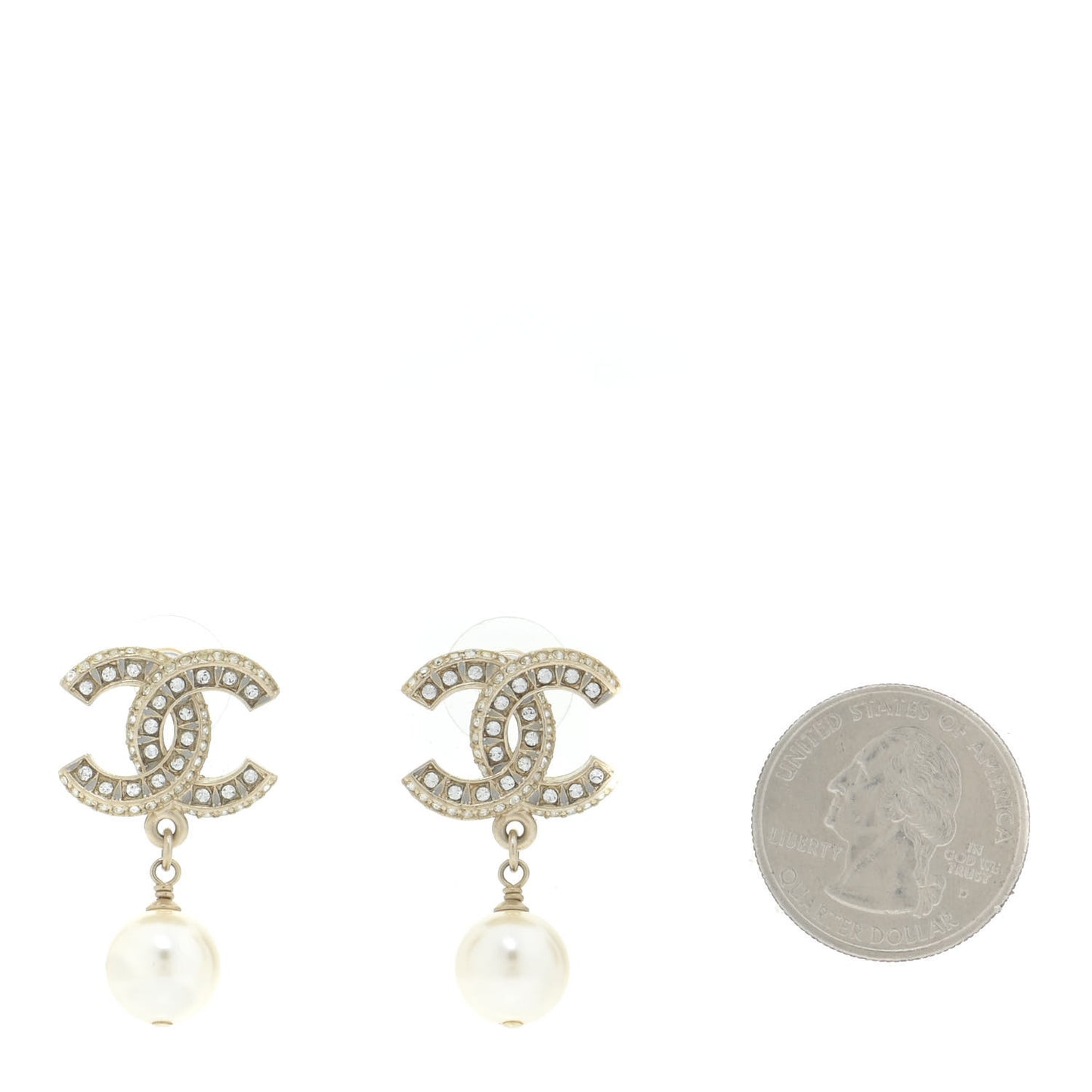 Crystal Pearl CC Drop Earrings Gold