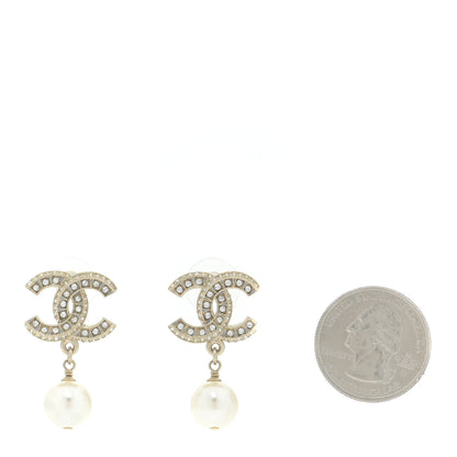 Chanel Crystal Pearl CC Drop Earrings Gold 2 of 5