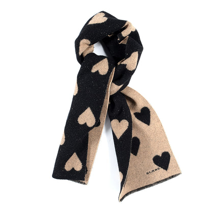 Burberry Wool Heart Reversible Scarf Black Beige 1 of 4