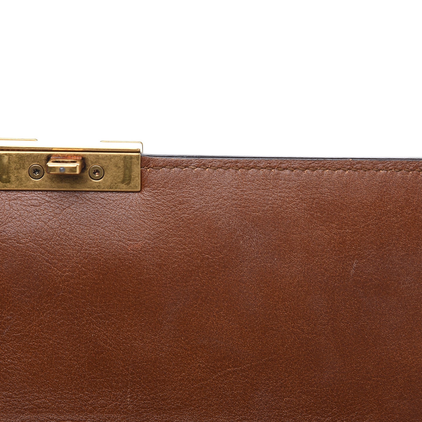 Calfskin Medium Cat Lock Top Handle Bag Brown