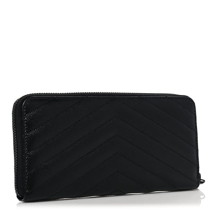 Saint Laurent Grain De Poudre Matelasse Chevron Monogram Monochrome Zip Around Wallet Black 3 of 9