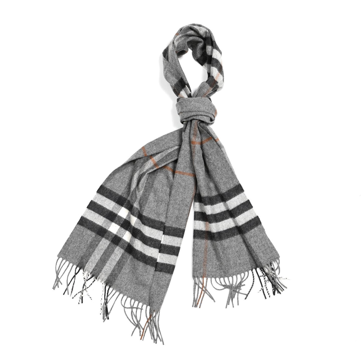 Cashmere Giant Check Fringe Scarf Light Grey