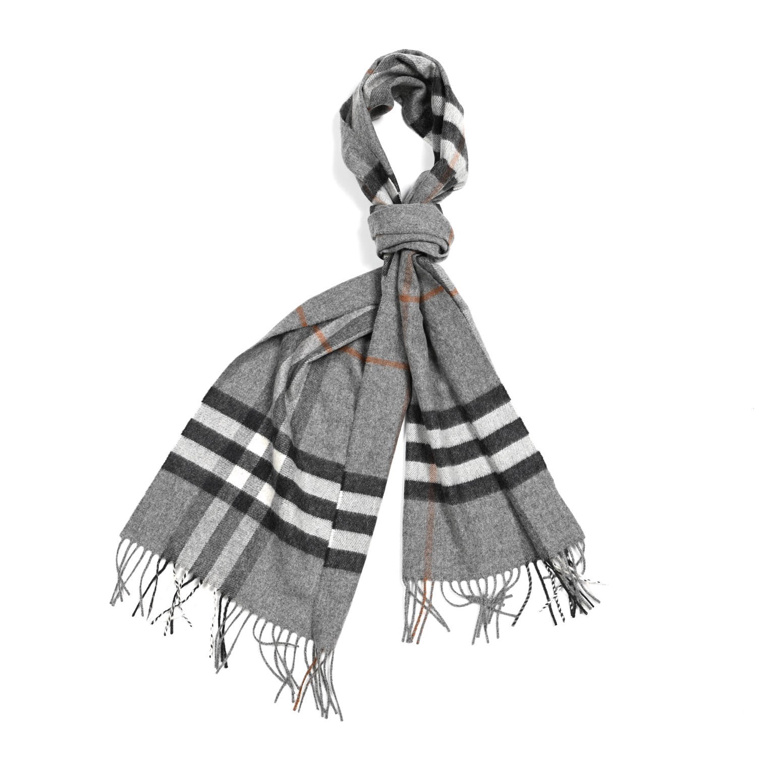 Burberry Cashmere Giant Check Fringe Scarf Light Grey 1 of 4