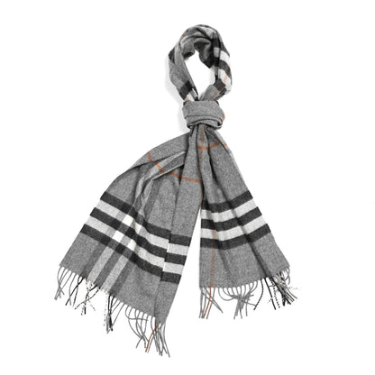 Burberry Cashmere Giant Check Fringe Scarf Light Grey 1 of 4