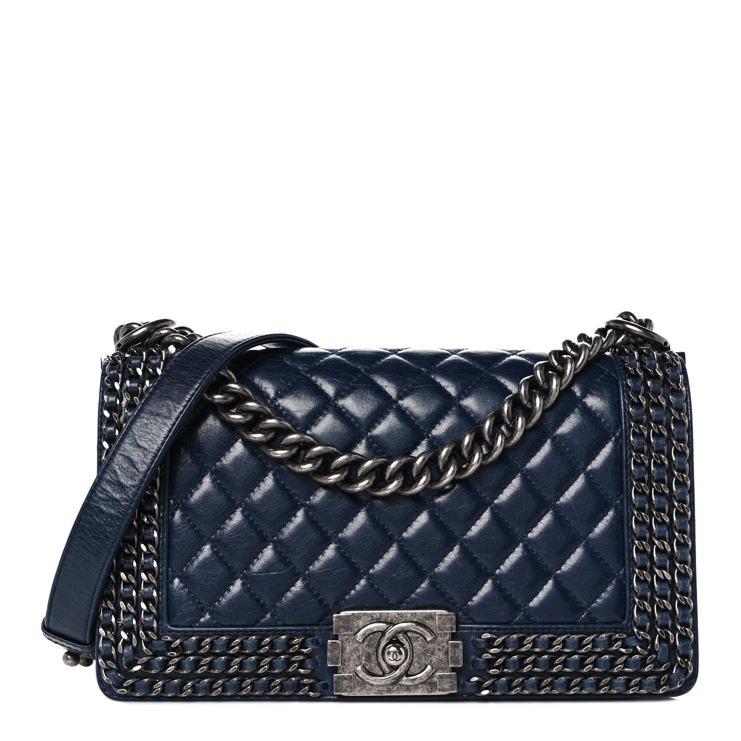 Chanel Glazed Calfskin Quilted Medium Boy Chained Flap Blue 1 of 9
