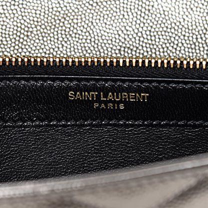 Saint Laurent Iridescent Grain De Poudre Matelasse Chevron Monogram Chain Wallet Gold 7 of 9