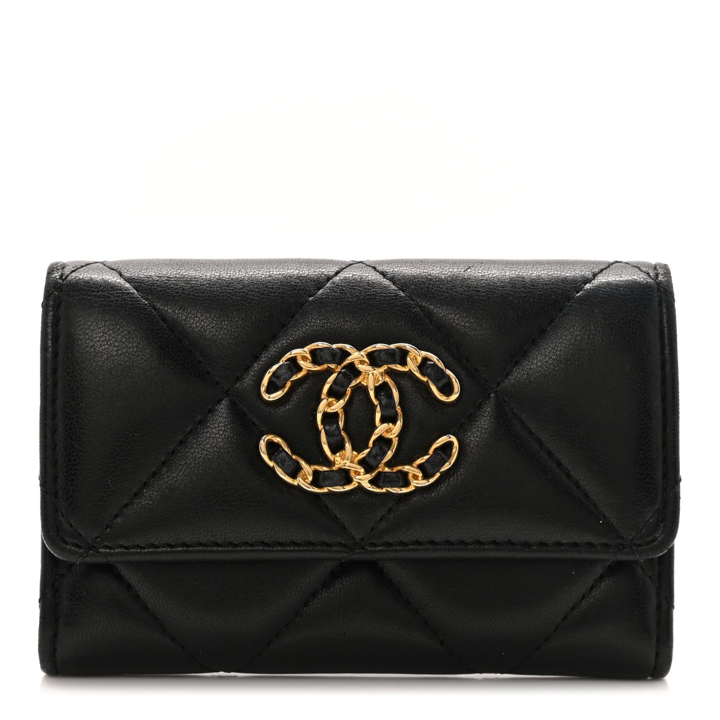 Lambskin Quilted Chanel 19 Flap Card Holder Black