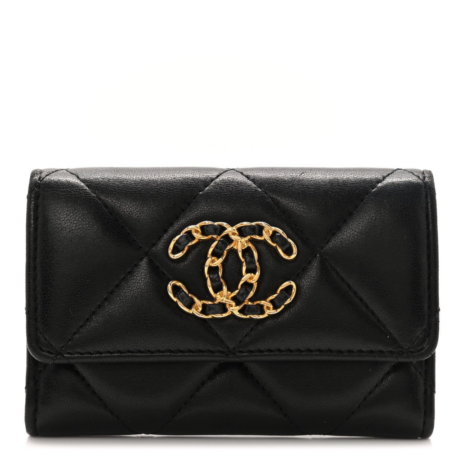 Chanel Lambskin Quilted Chanel 19 Flap Card Holder Black 1 of 10