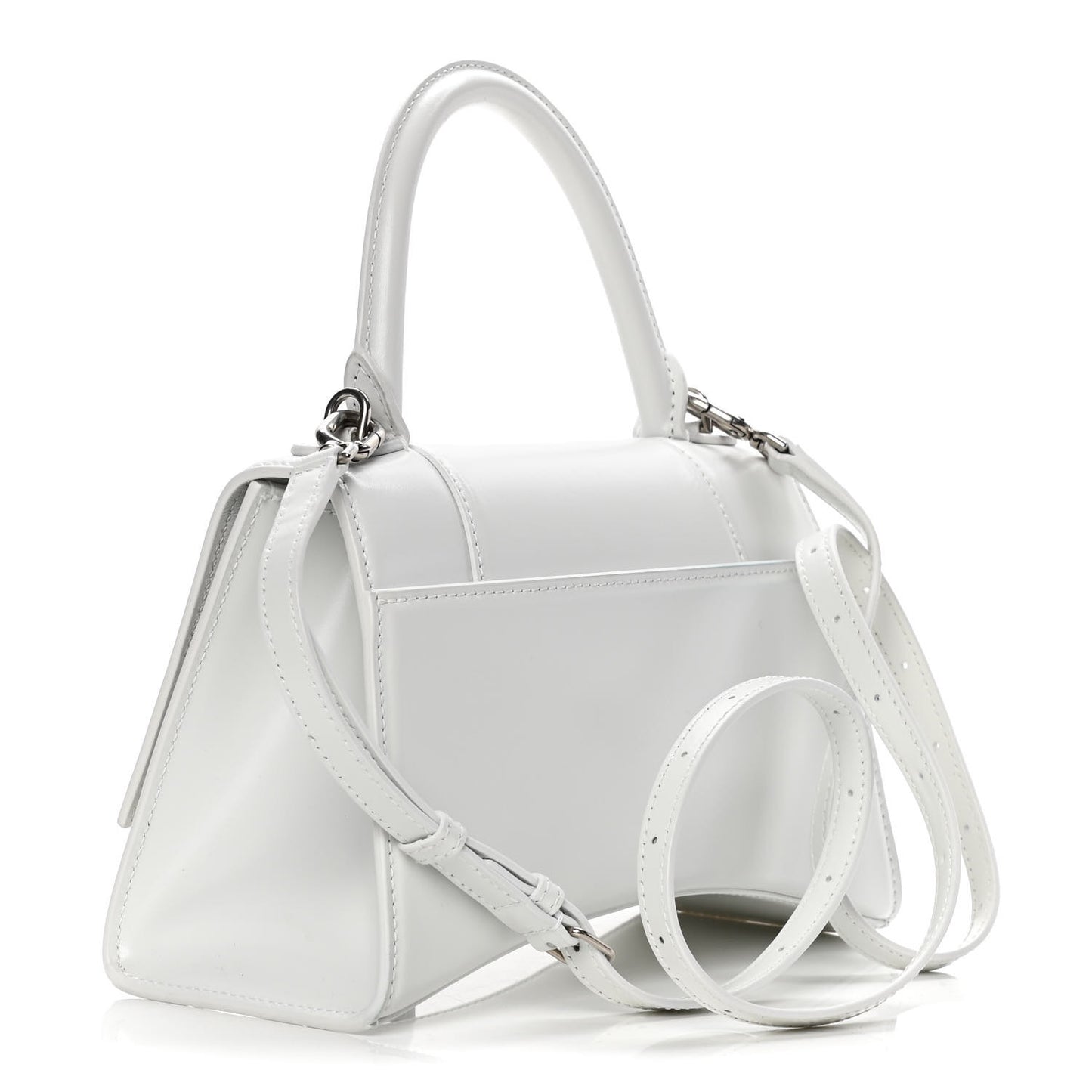 Shiny Box Calfskin Tonal B Small Hourglass Top Handle Bag White