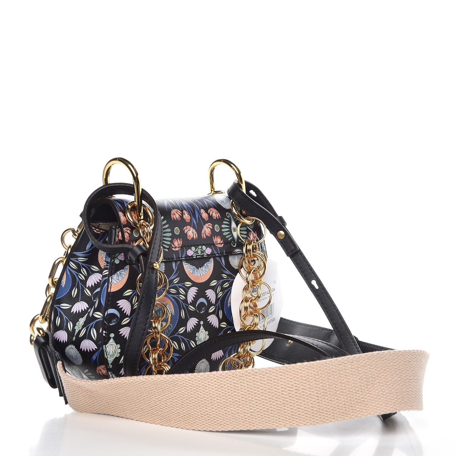 Chloe Calfskin Floral Print Drew Bi-Color Shoulder Bag Full Blue 3 of 6