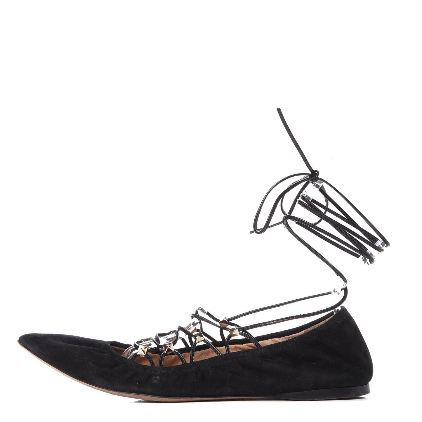 Suede Rockstud Gladiator Lace Up Ballerina Flats 39.5 Black