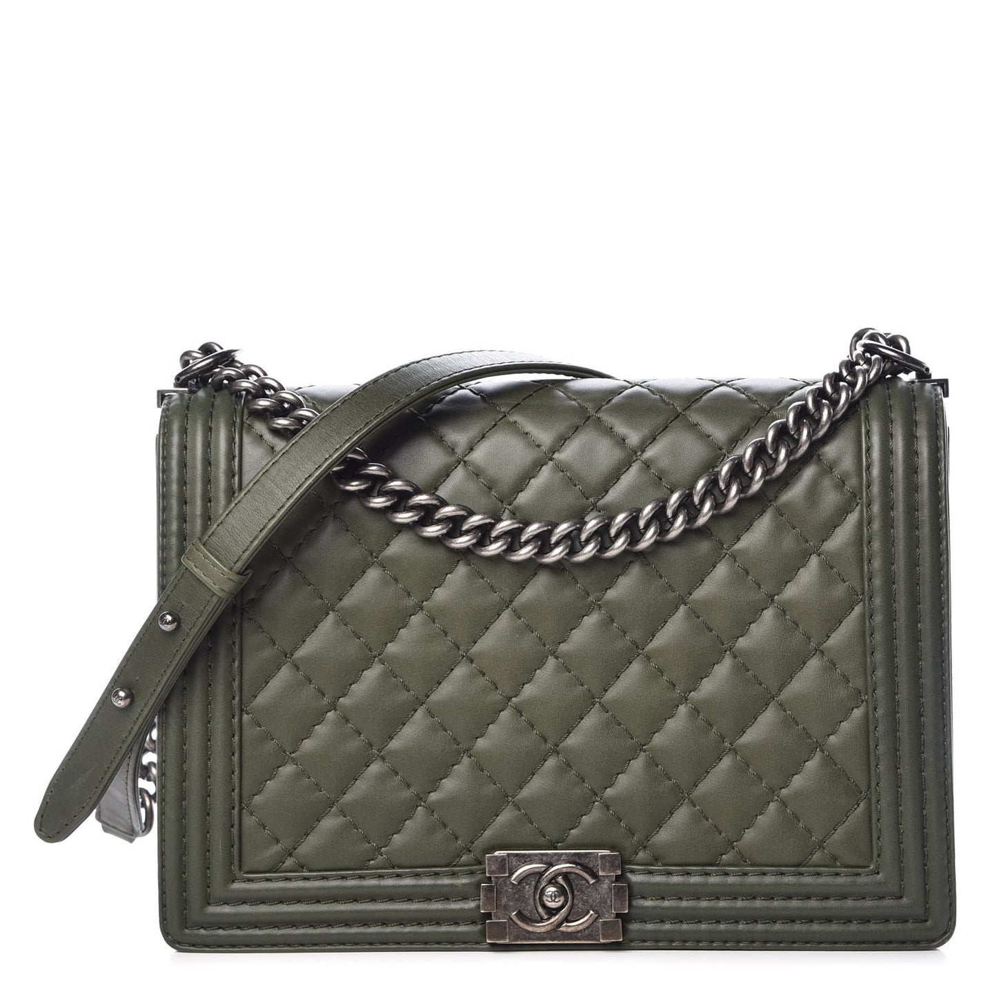 Calfskin Quilted Large Boy Flap Green