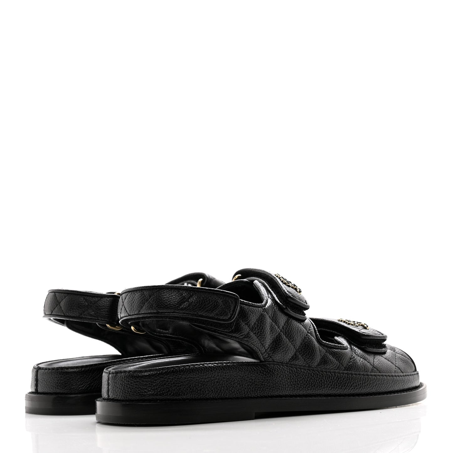 Grained Calfskin Velcro Dad Sandals 38 Black