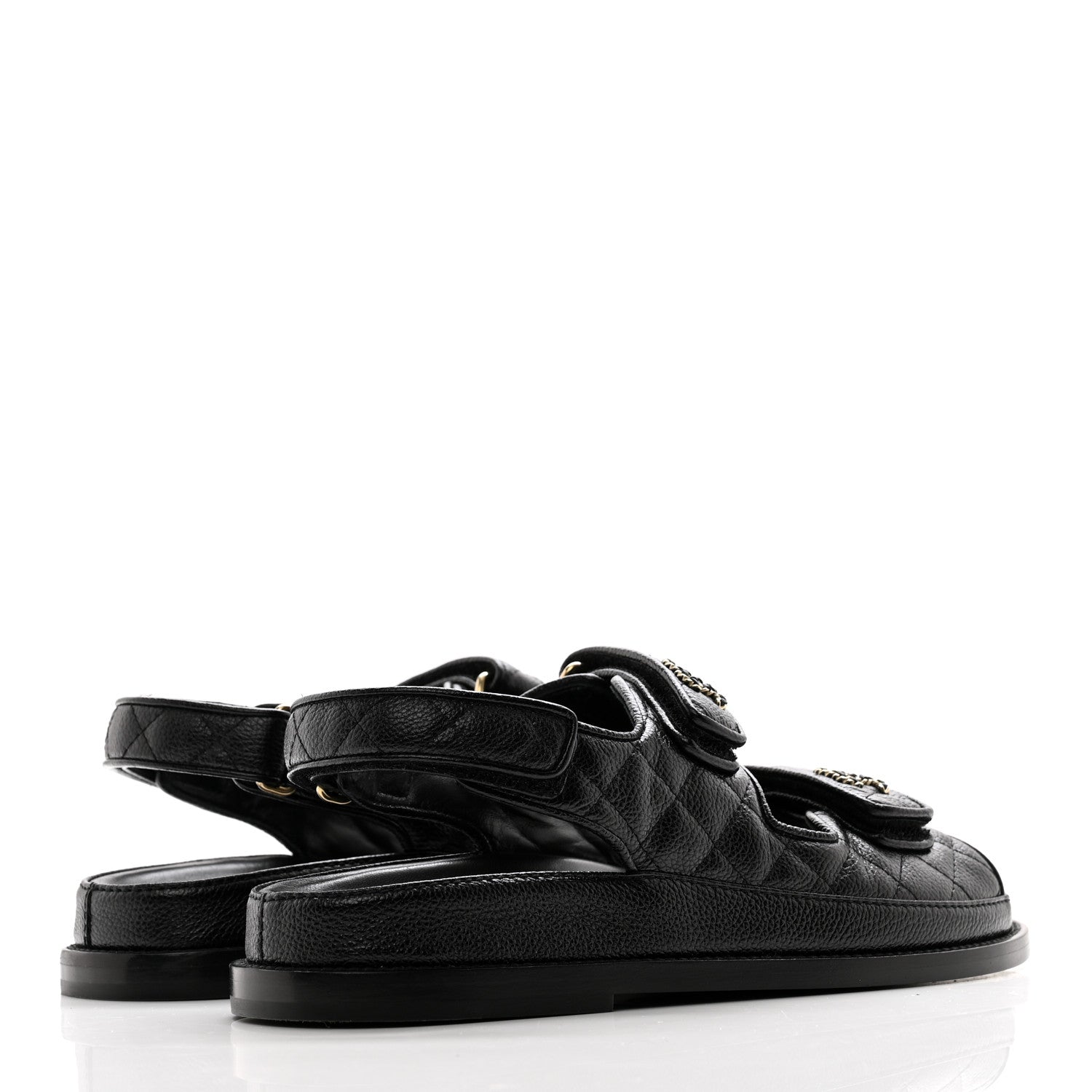 Chanel Grained Calfskin Velcro Dad Sandals 38 Black 4 of 9