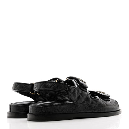 Chanel Grained Calfskin Velcro Dad Sandals 38 Black 4 of 9