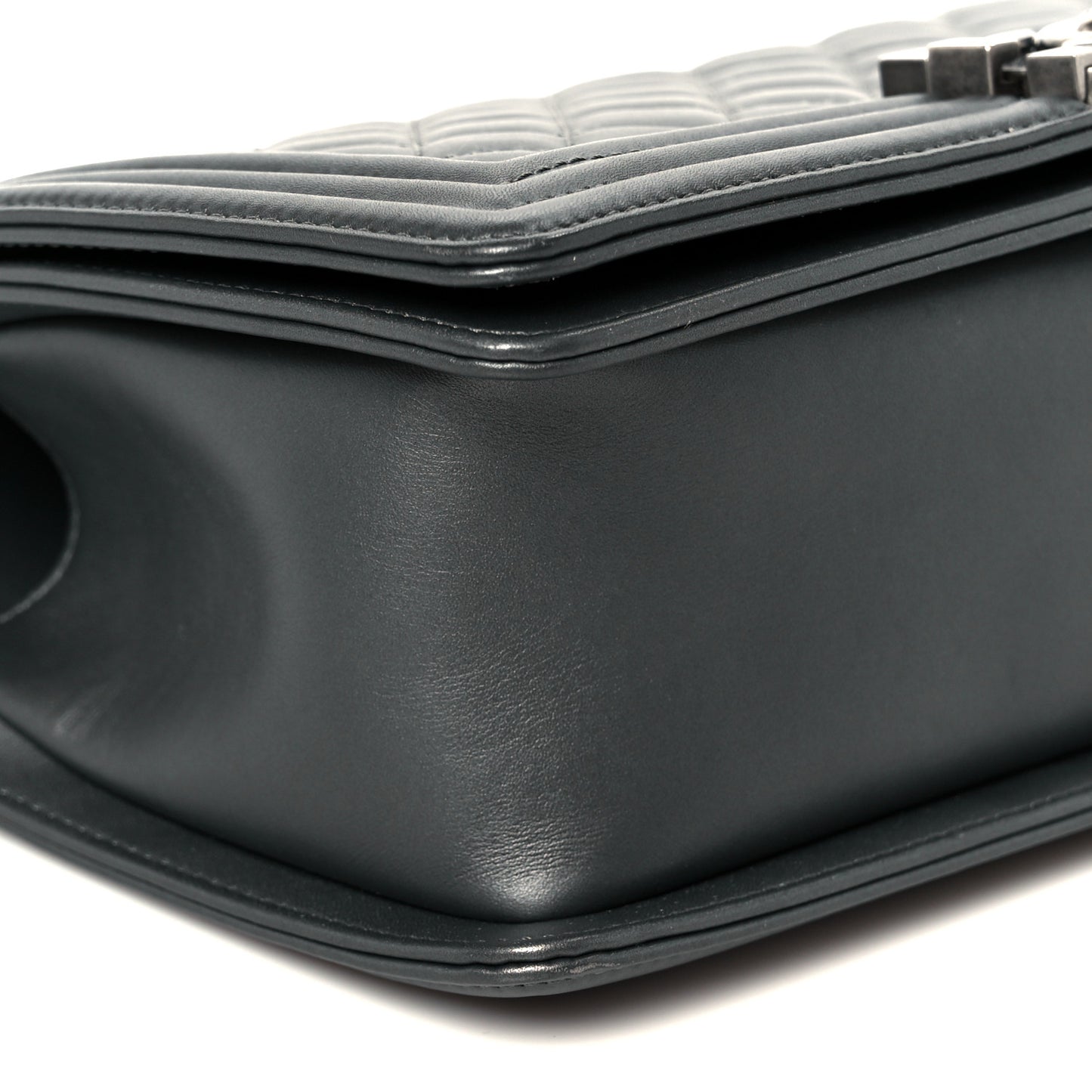 Metallic Calfskin Quilted Medium Boy Flap Dark Silver