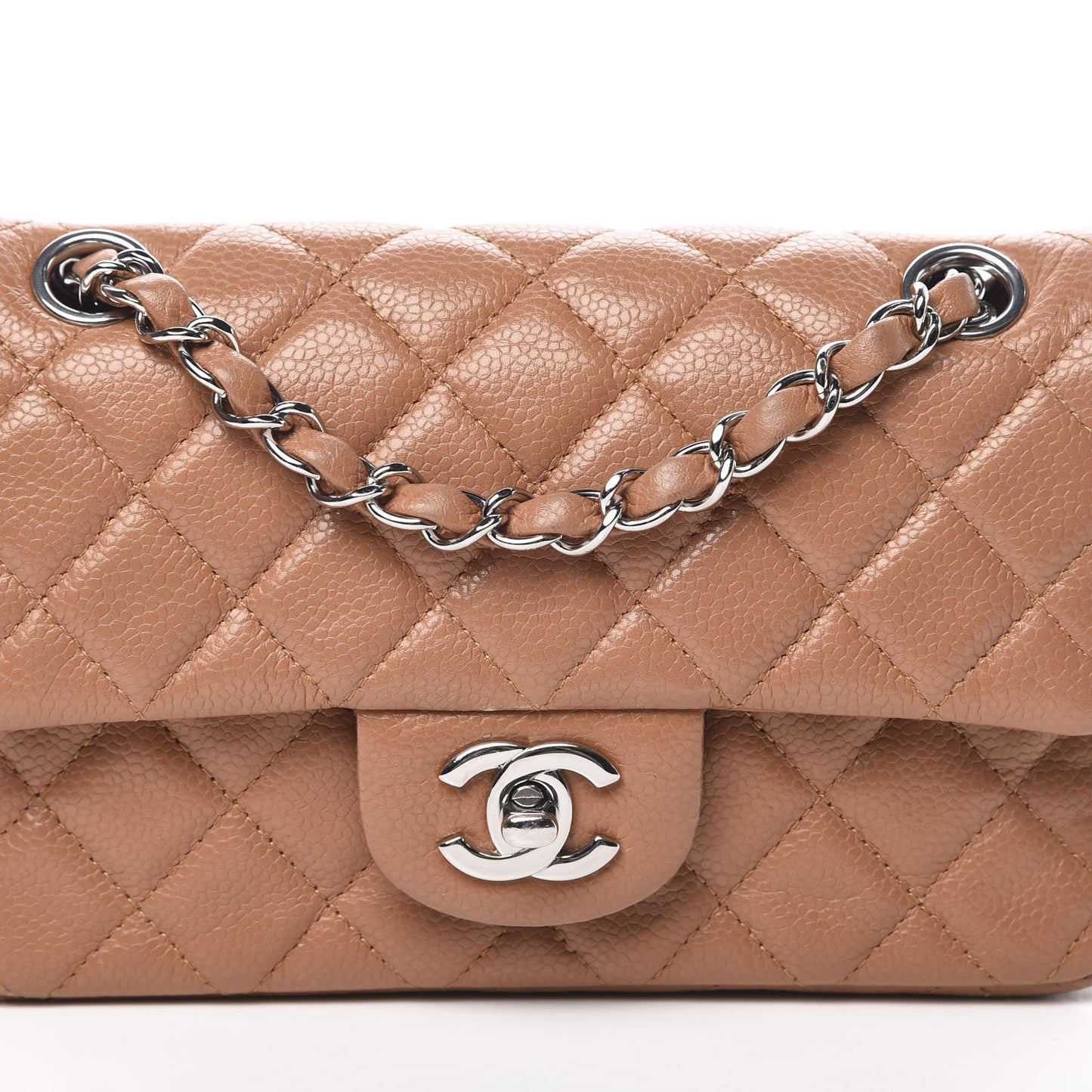 Caviar Quilted Mini Rectangular Flap Light Brown