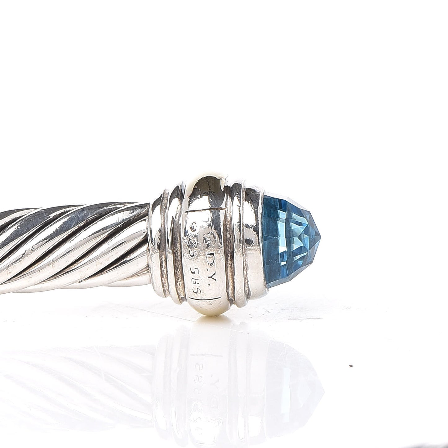 Sterling Silver 14K Yellow Gold Blue Topaz 5mm Cable Classics Bracelet