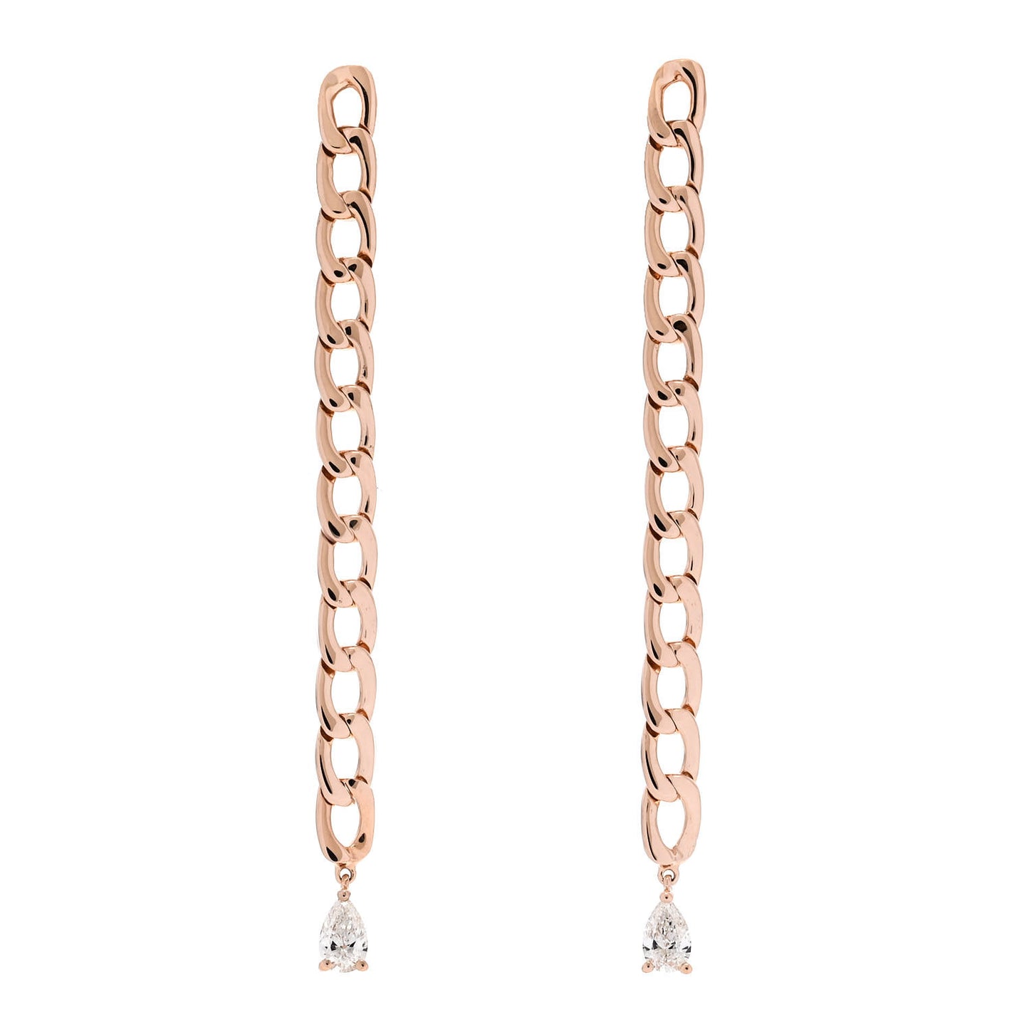 18K Rose Gold Diamond Pear Chain Link Earrings