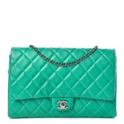 Chanel Lambskin Quilted Clutch With Chain Flap Green 1 of 14