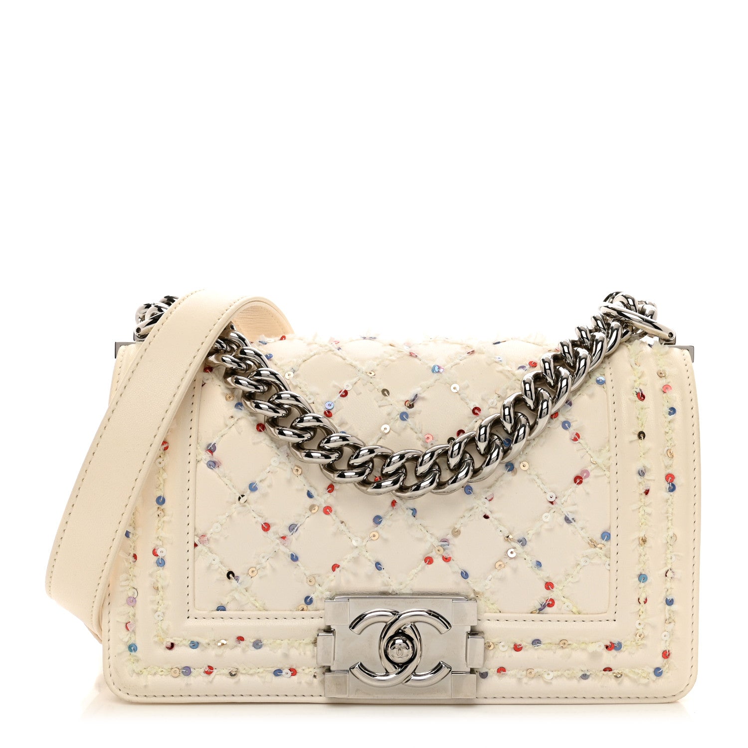 Chanel Lambskin Sequin Embroidered Small Boy Flap White Multicolor 1 of 10
