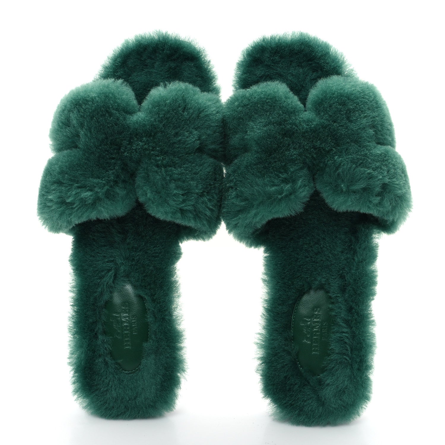 Hermes Woolskin Oran Sandals 37.5 Vert Anglais 2 of 9
