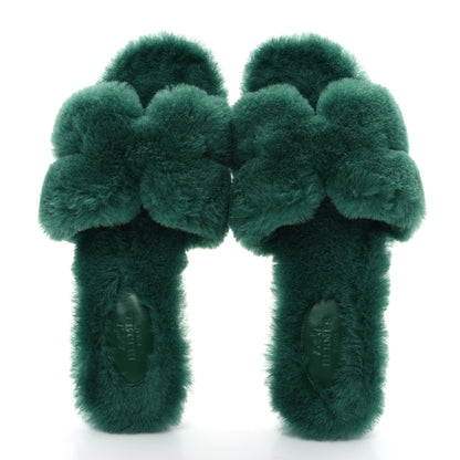 Hermes Woolskin Oran Sandals 37.5 Vert Anglais 2 of 9