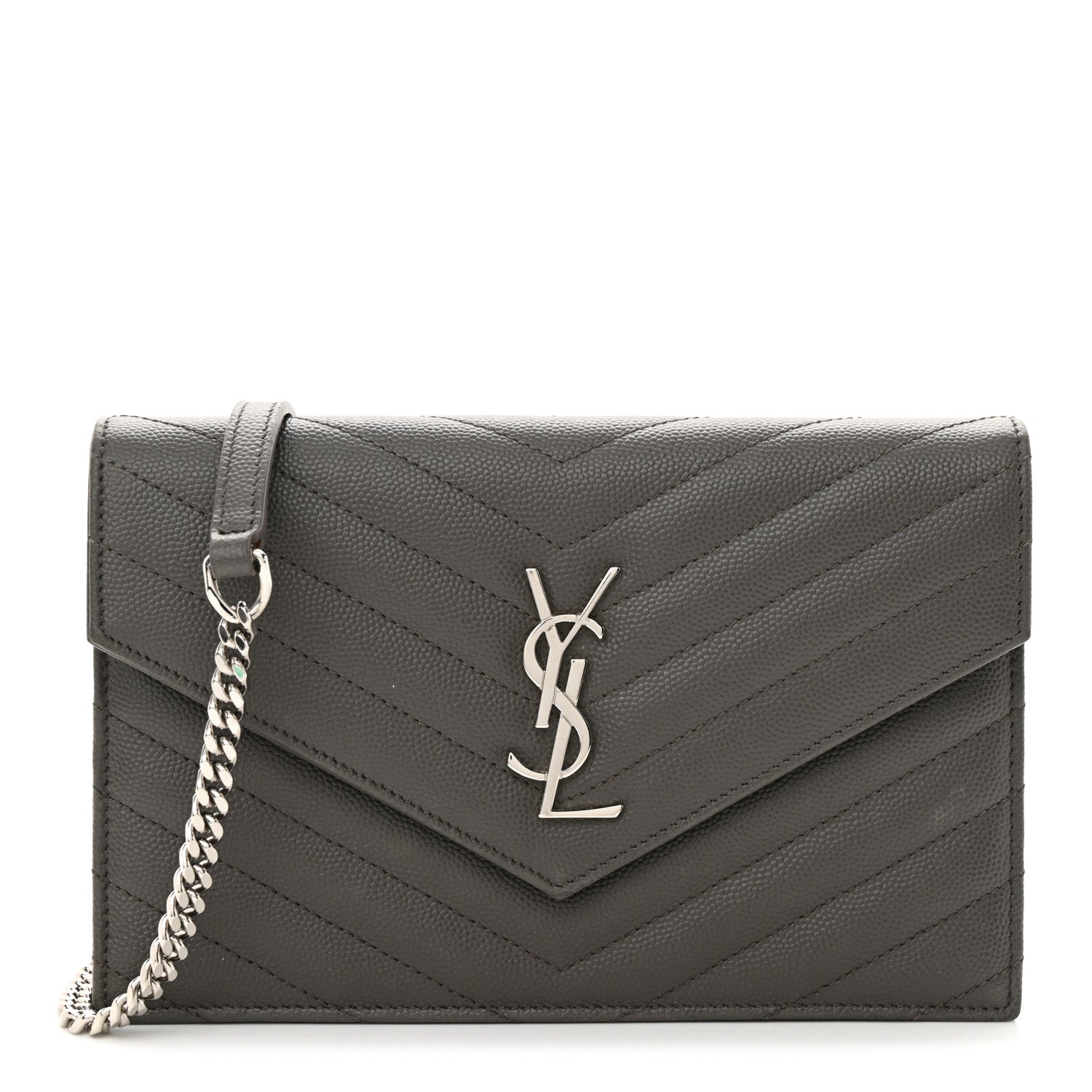 Saint Laurent Grain De Poudre Matelasse Chevron Monogram Envelope Chain Wallet Earth 1 of 13