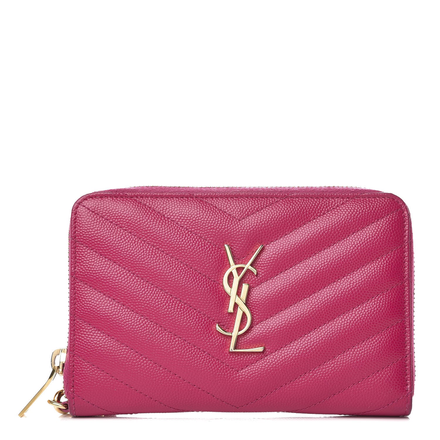Saint Laurent Grain De Poudre Matelasse Chevron Monogram Phone Wallet Pink 1 of 8