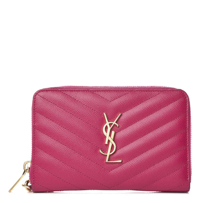 Saint Laurent Grain De Poudre Matelasse Chevron Monogram Phone Wallet Pink 1 of 8