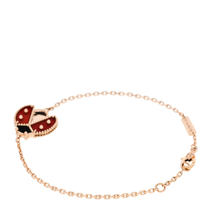 Van Cleef & Arpels 18K Rose Gold Carnelian Onyx Lucky Spring Open Wing Lady Bug Bracelet 2 of 5
