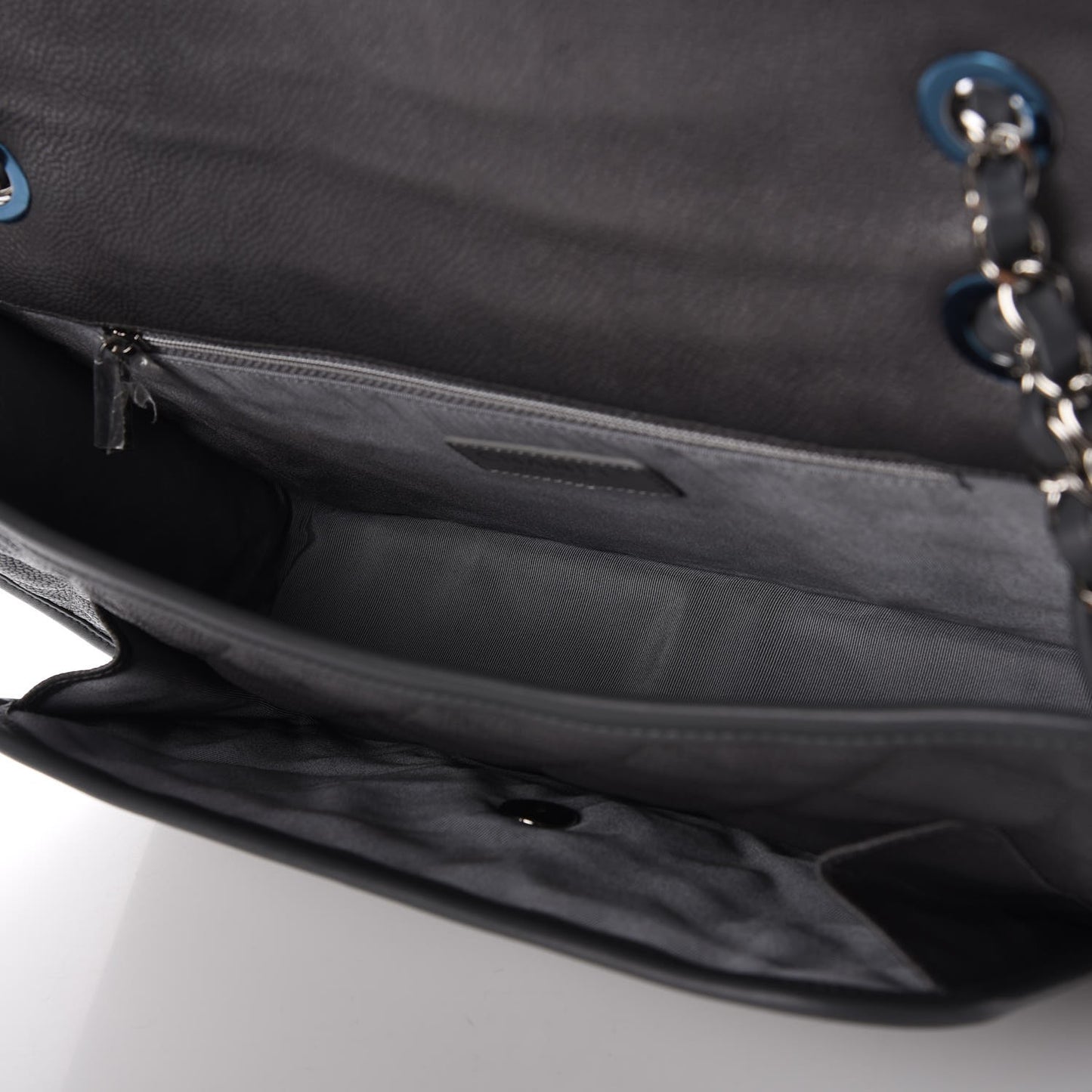 Caviar Quilted Large French Riviera Flap Dark Grey