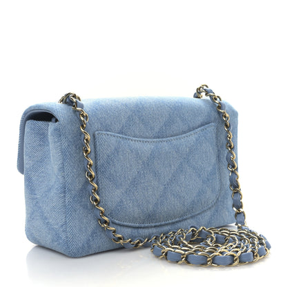 Chanel Printed Denim Quilted Mini Rectangular Flap Light Blue 3 of 9