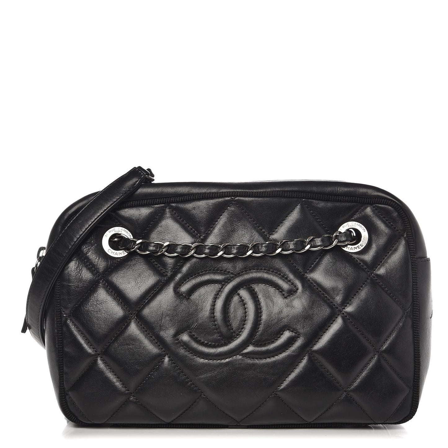 Calfskin Quilted Small Ballerine Camera Case Black
