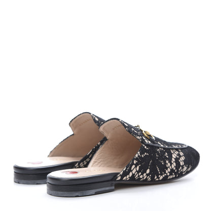 Gucci Lace Malaga Kid Womens Princetown Slippers 39 Black Skin Rose 4 of 8