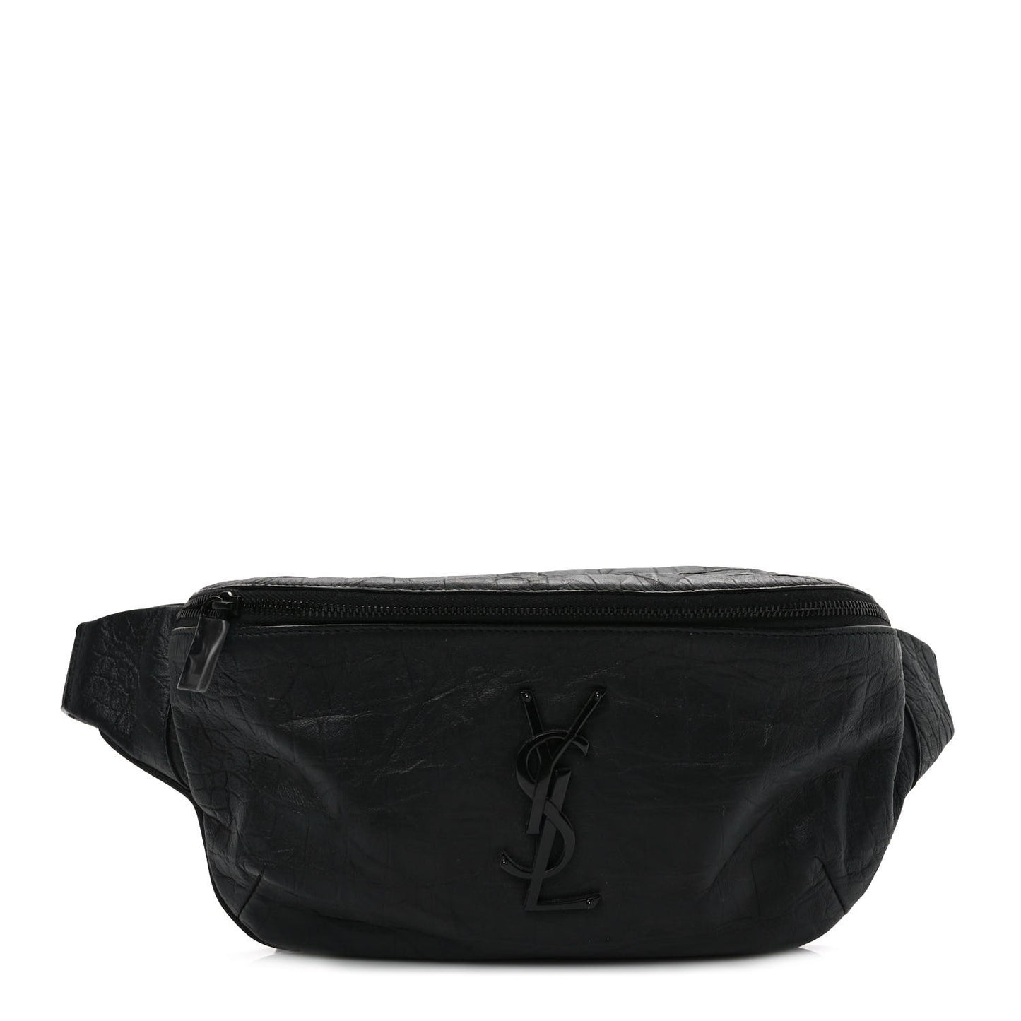 Calfskin Crocodile Embossed Monogram Belt Bag Black