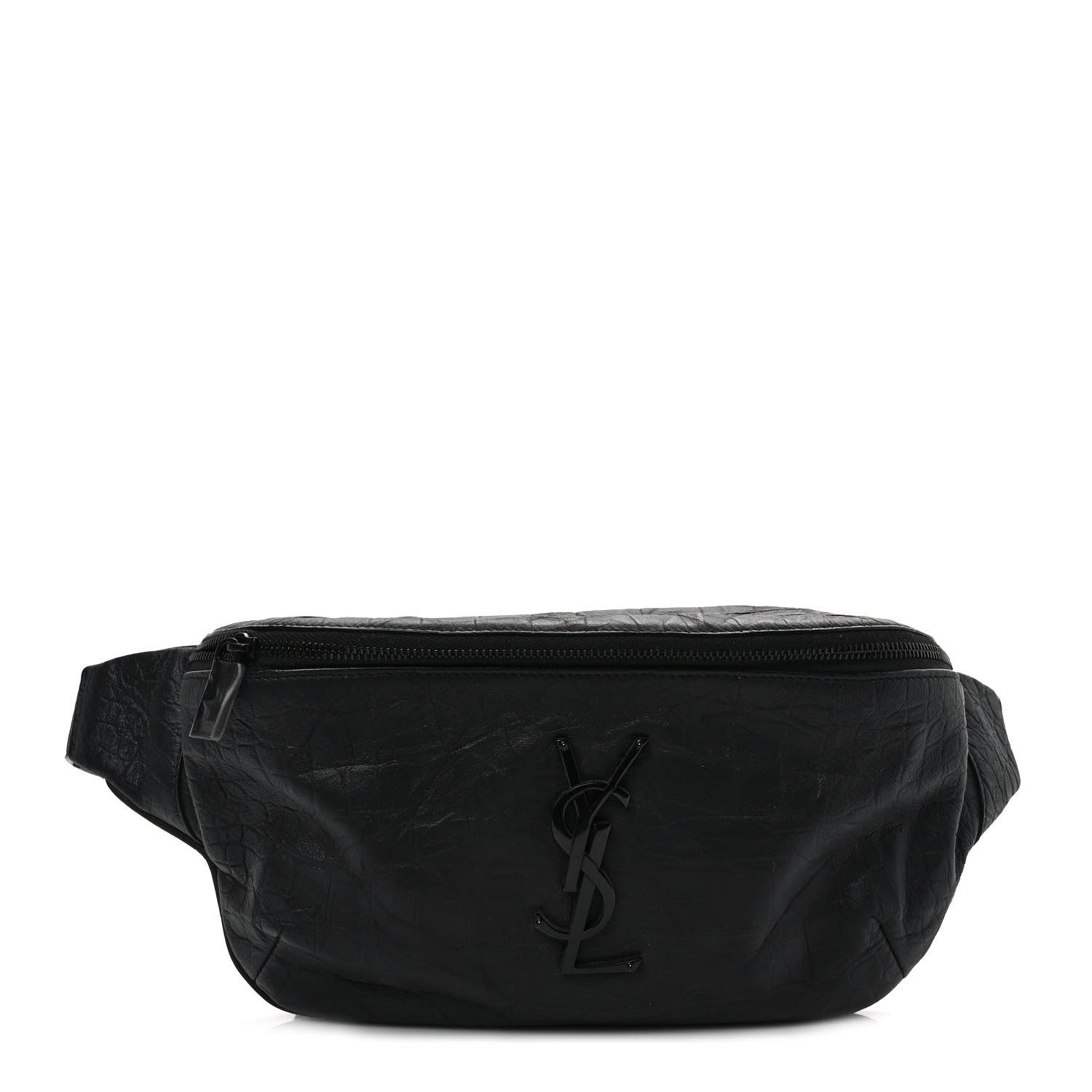 Saint Laurent Calfskin Crocodile Embossed Monogram Belt Bag Black 1 of 9