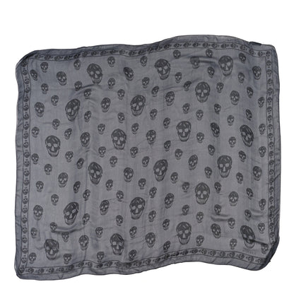 Alexander McQueen Silk Chiffon Skull Scarf Black Grey 1 of 3
