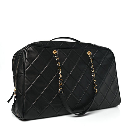Chanel Shiny Grained Calfskin Quilted Large Travel Bowling Bag Black 2 of 10