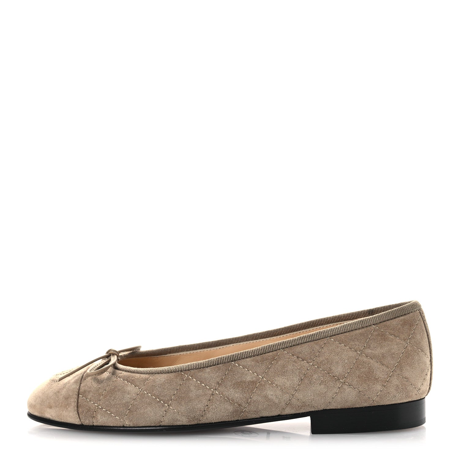 Chanel Suede Calfskin Quilted Cap Toe CC Ballerina Flats 36.5 Dark Beige 1 of 12