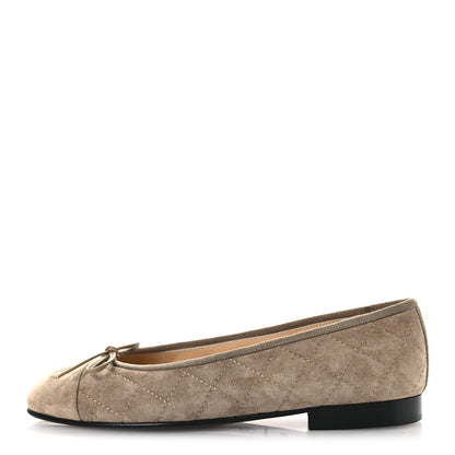 Chanel Suede Calfskin Quilted Cap Toe CC Ballerina Flats 36.5 Dark Beige 1 of 12