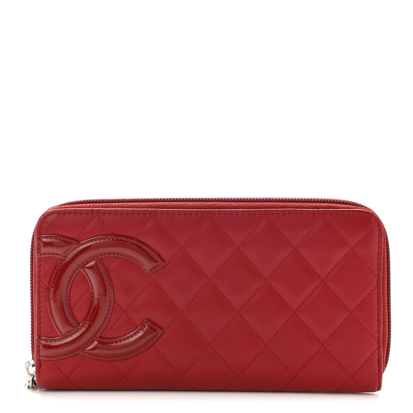 Calfskin Quilted Cambon Zip Around Organizer Wallet Red