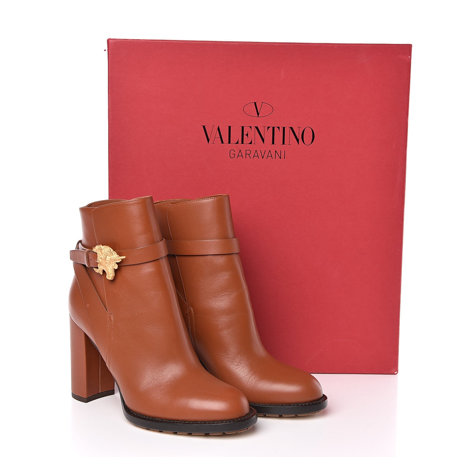 Valentino Garavani Calfskin Unicorn Buckle Ankle Booties 36 Cognac 8 of 8