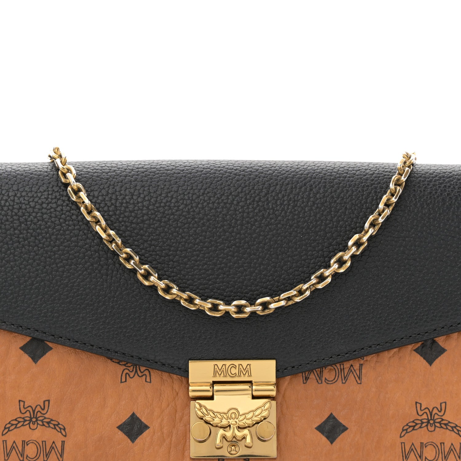 MCM Visetos Calfskin Millie Wallet on Chain Cognac Black 8 of 10