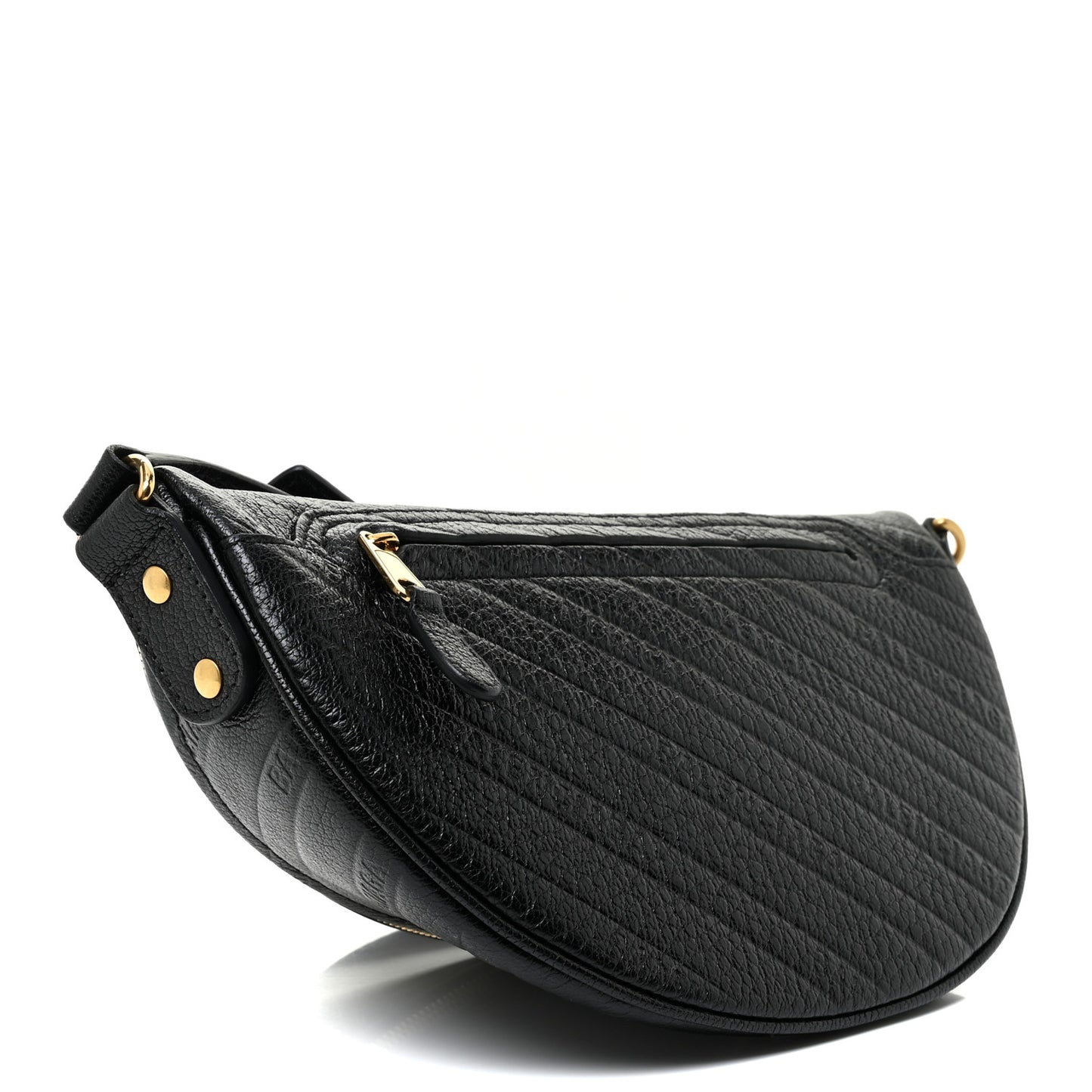 Shiny Goatskin Allover Logo Embossed XXS Souvenir Belt Bag Black
