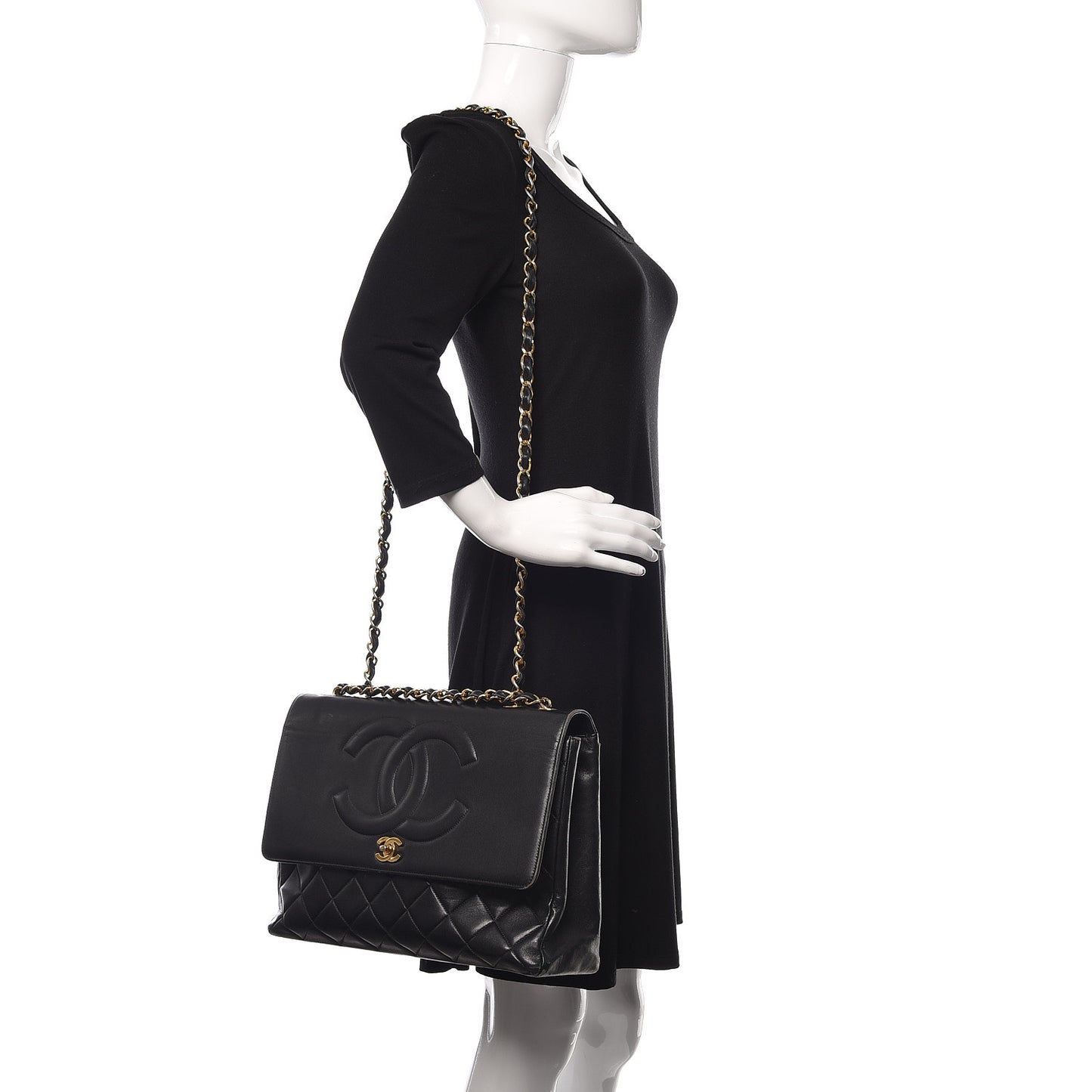 Lambskin Quilted XL Jumbo Single Flap Black