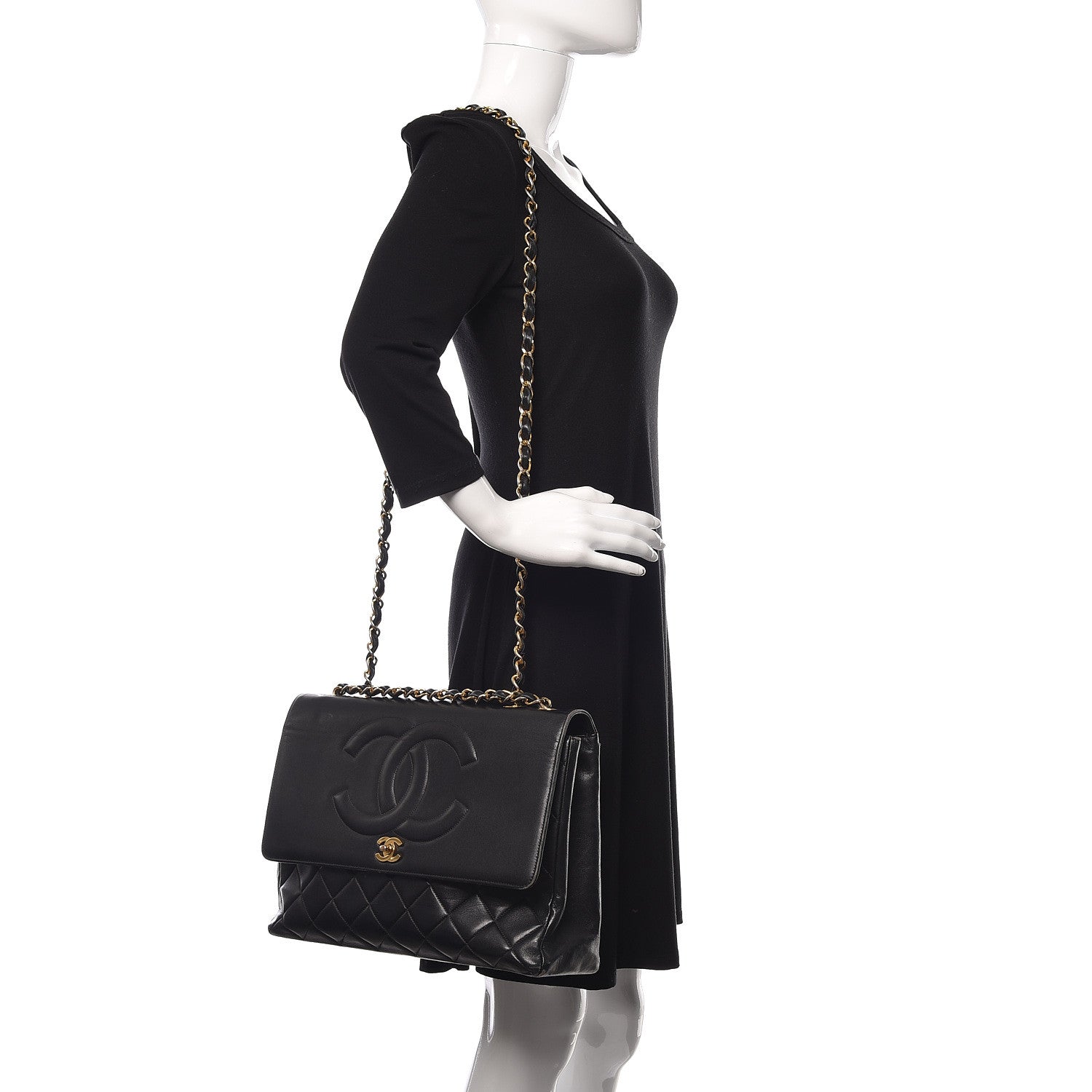 Chanel Lambskin Quilted XL Jumbo Single Flap Black 2 of 28