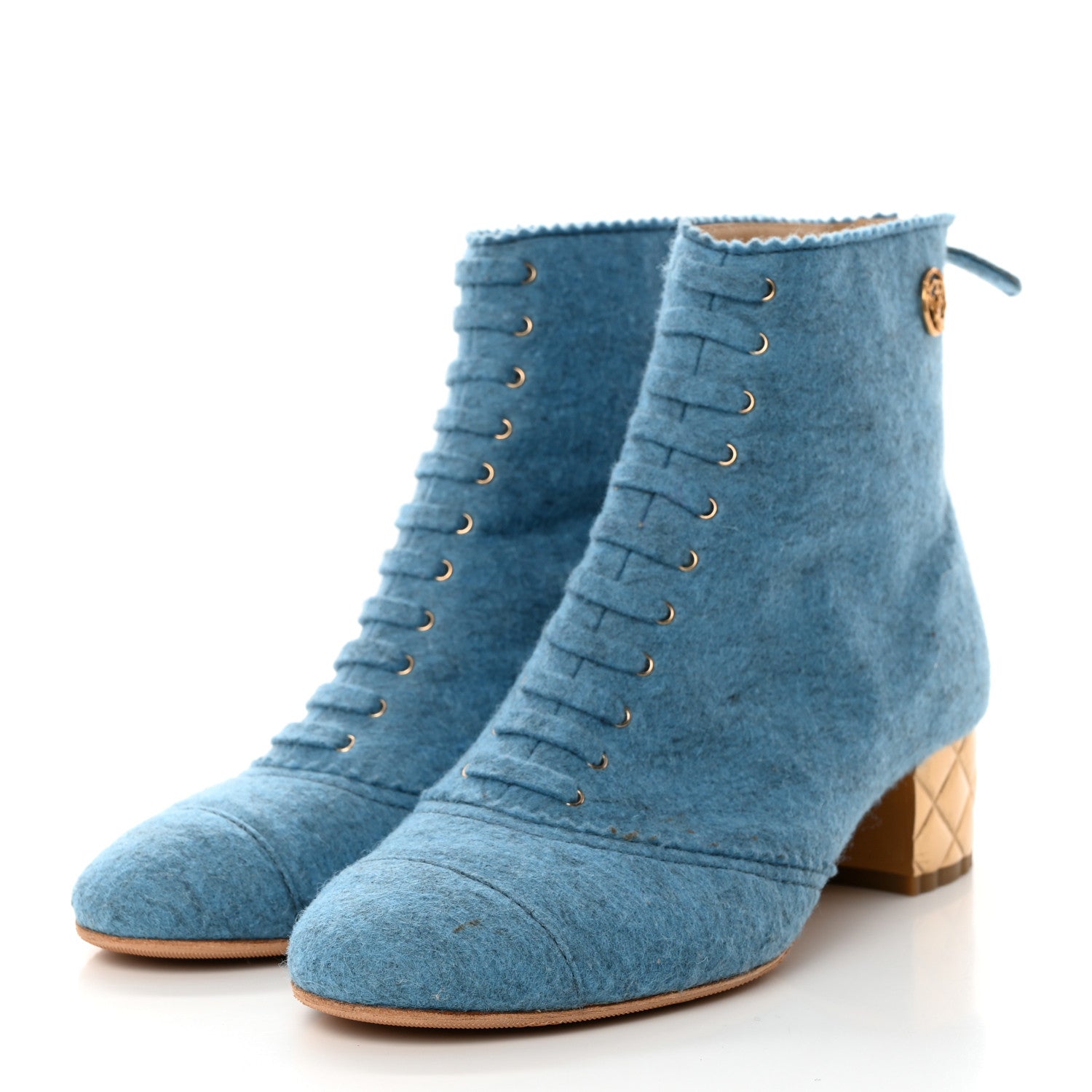 Chanel Chine Felt Short Boots 40.5 Blue 3 of 9